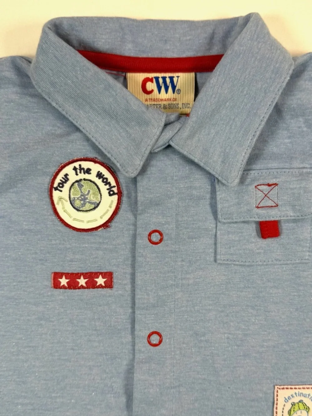NWT CW CARTER’S Baby Boy‎ Utility Inspired  Patch Button Down Shirt 6-9M Retro